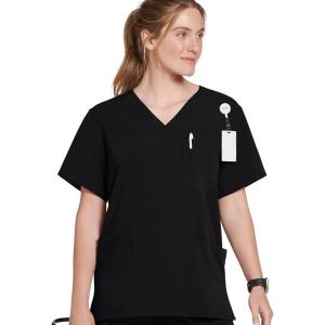 imageJockey Unisex Scrubs Classic Unisex Four Pocket Scrub TopBlack