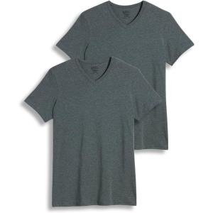 imageJockey Mens Undershirt Slim Fit Cotton Stretch VNeck Undershirt  2 PackCinder Heather