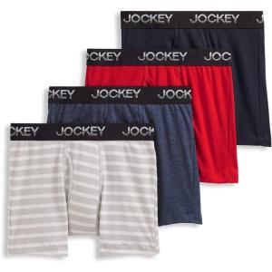 imageJockey Boys Underwear Cotton Blend Boxer Brief  4 PackNavy HeatherRacing RedRough BlueQuartz Grey Stripe