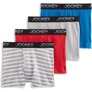 imageJockey Boys Underwear Cotton Blend Boxer Brief  4 PackSpace BlueGrey DoveBrilliant RedGrey Stripe
