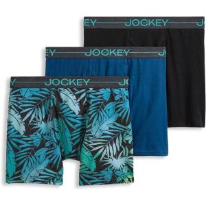 imageJockey Boys Underwear Cotton Stretch Boxer Brief  3 PackAzurite SeaOmbre TropicsBlack