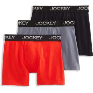 imageJockey Boys Underwear Cotton Stretch Boxer Brief  3 PackBlackLantern GreyBrilliant Red