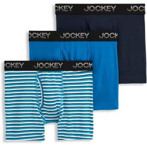 imageJockey Boys Underwear Cotton Stretch Boxer Brief  3 PackCool Blue StripeTurquoise GemTrue Navy