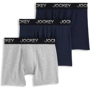 imageJockey Boys Underwear Cotton Stretch Boxer Brief  3 PackTrue NavyGrey HeatherTrue Navy