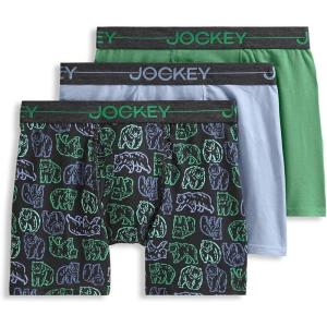 imageJockey Boys Underwear Cotton Stretch Boxer Brief  3 PackUrsus StampShowerSea Grass