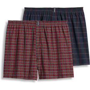 imageJockey Mens Underwear Big Man Full Cut 5quot Boxer  2 PackRed TartanNavy Windowpane