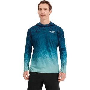 imageJockey Outdoors Mens Long Sleeve Hooded Sun ShirtEngineered Lake Print Blue