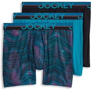 imageJockey Mens Infinite Cool Microfiber Stretch 6quot Boxer Brief  3 PackNorthern LightUnderwater WaveBlack
