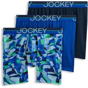 imageJockey Mens Infinite Cool Microfiber Stretch 6quot Boxer Brief  3 PackOpaque Geo BluesBluest EyeTrue Navy