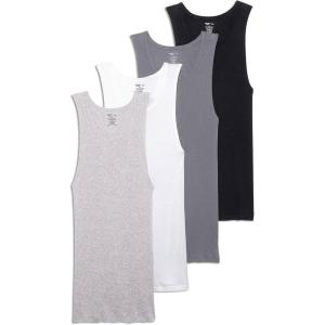 imageJockey Mens Undershirt 100 Cotton AShirt Tank  4 PackBlackLantern GreyGrey HeatherWhite