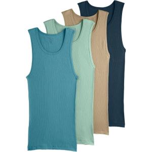 imageJockey Mens Undershirt 100 Cotton AShirt Tank  4 PackTeal SlateRocky BeachOcean SkyCeladon Zen