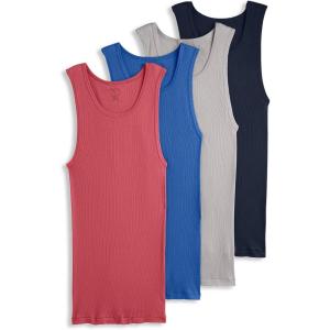 imageJockey Mens Undershirt 100 Cotton AShirt Tank  4 PackTrue NavySolid GreyMalibu RedTrue Blue