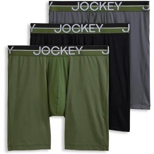 imageJockey Mens Underwear Infinite Cool Microfiber Stretch 8quot Long Leg Boxer Brief  3 PackMilitary GreenBattleship GreyBlack