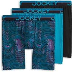 imageJockey Mens Underwear Infinite Cool Microfiber Stretch 8quot Long Leg Boxer Brief  3 PackNorthern LightUnderwater WaveBlack