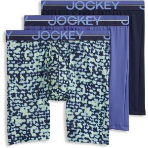 imageJockey Mens Underwear Infinite Cool Microfiber Stretch 8quot Long Leg Boxer Brief  3 PackStumbling StencilsTrue NavyFuture Dusk