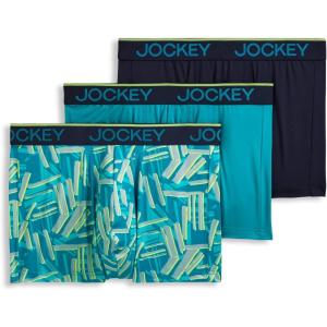 imageJockey Mens Chafe Proof Pouch Microfiber 3quot Trunk  3 PackNorthern LightAbstract TractionTrue Navy