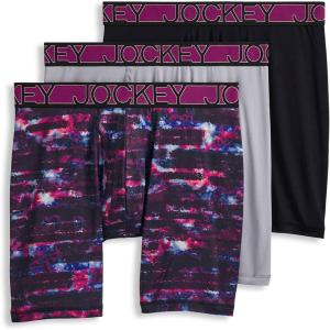imageJockey Mens Underwear Active Microfiber 9quot Long Leg Boxer Brief  3 PackGrey DoveSmoky StripeBlack