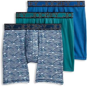 imageJockey Mens Underwear Active Microfiber 9quot Long Leg Boxer Brief  3 PackMagnolia LeavesFlowing WaveAtlantic Blue