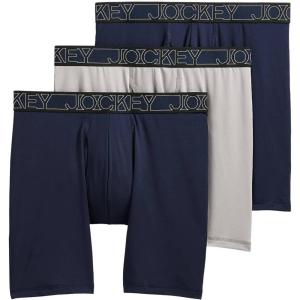 imageJockey Mens Underwear Active Microfiber 9quot Long Leg Boxer Brief  3 PackNavyQuartzNavy