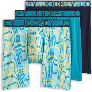 imageJockey Mens Underwear Active Microfiber 9quot Long Leg Boxer Brief  3 PackNorthern LightPsychedelicTrue Navy