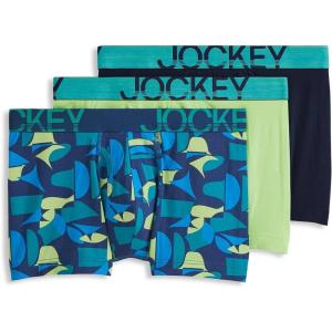 imageJockey Mens Underwear ActiveStretch 4quot Boxer Brief  3 PackSpearmintCrisp GeoTrue Navy