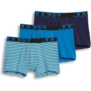 imageJockey Mens Underwear ActiveStretch 4quot Boxer Brief  3 PackTrue NavyBlue StripeTurquoise Gem