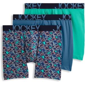 imageJockey Mens Underwear ActiveStretch 7quot Long Leg Boxer Brief  3 PackBlue ChambrayBlock GeoTeal Breeze