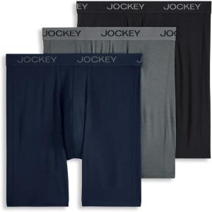 imageJockey Mens Chafe Proof Pouch Ultra Soft Modal 85quot Long Leg Boxer Brief  3 PackTrue NavyBattleship GreyBlack