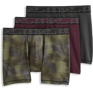 imageJockey Mens Underwear Active Microfiber 5quot Boxer Brief  3 PackObsidian GreyJagged Green OmbreDeep Sangria