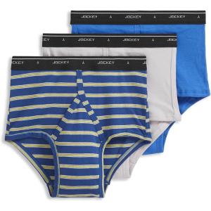 imageJockey Mens Underwear Classic Full Rise Brief  3 PackTrue BlueOne Fine Marina StripeSolid Grey