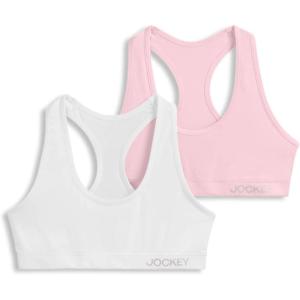 imageJockey Girls Bra Seamfree Microfiber Racerback Bralette  2 PackWhiteLight Pink