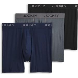 imageJockey Mens Chafe Proof Pouch Ultra Soft Modal 6quot Boxer Brief  3 PackTrue NavyBattleship GreyBlack