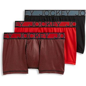 imageJockey Mens Underwear Active Microfiber 25quot Trunk  3 PackBlackTimescape GeoRacing Red