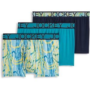 imageJockey Mens Underwear Active Microfiber 25quot Trunk  3 PackNorthern LightPsychedelicTrue Navy