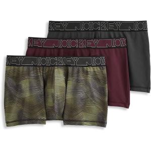 imageJockey Mens Underwear Active Microfiber 25quot Trunk  3 PackObsidian GreyJagged Green OmbreDeep Sangria