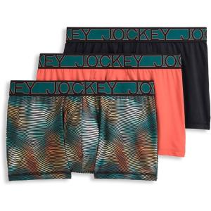 imageJockey Mens Underwear Active Microfiber 25quot Trunk  3 PackTropical CoralJagged Bayou OmbreBlack