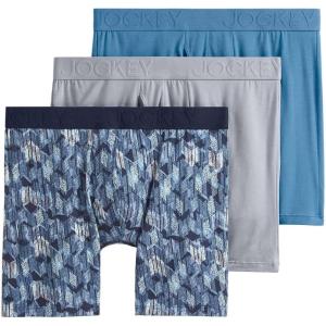 imageJockey Mens Underwear Active Ultra Soft Modal 6quot Boxer Brief  3 PackBlue ChambrayChevron ImpressionsGrey Dove