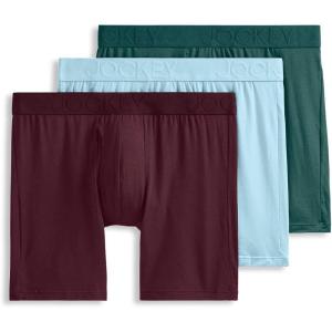 imageJockey Mens Underwear Active Ultra Soft Modal 6quot Boxer Brief  3 PackDeep SangriaBleachedCactus Pine