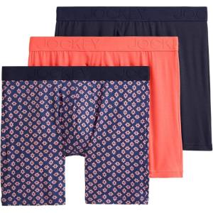 imageJockey Mens Underwear Active Ultra Soft Modal 6quot Boxer Brief  3 PackTrue NavyGlowing GeoTropical Coral