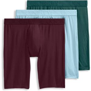 imageJockey Mens Underwear Active Ultra Soft Modal 9quot Long Leg Boxer Brief  3 PackDeep SangriaBleachedCactus Pine