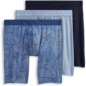 imageJockey Mens Underwear Active Ultra Soft Modal 9quot Long Leg Boxer Brief  3 PackMarina Analog DotsShowerTrue Navy