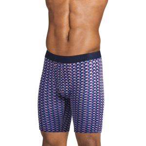 imageJockey Mens Underwear Active Ultra Soft Modal 9quot Long Leg Boxer Brief  3 PackNavy  Red GeoTrue BlueBest Red