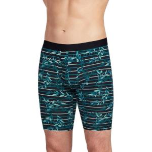 imageJockey Mens Underwear Active Ultra Soft Modal 9quot Long Leg Boxer Brief  3 PackSilver Line BlueEthereal LeavesGem Green