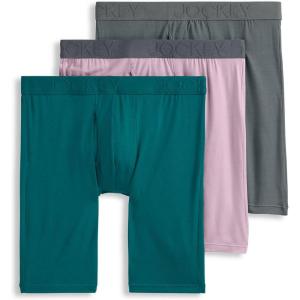 imageJockey Mens Underwear Active Ultra Soft Modal 9quot Long Leg Boxer Brief  3 PackSmokey PurpleBattleship GreyDeep Lagoon