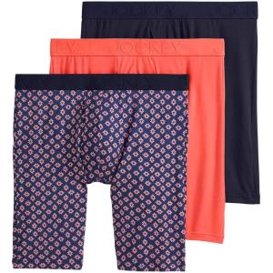 imageJockey Mens Underwear Active Ultra Soft Modal 9quot Long Leg Boxer Brief  3 PackTrue NavyGlowing GeoTropical Coral