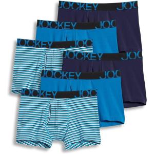 imageJockey Mens Underwear ActiveStretch 4quot Boxer Brief  6 PackTrue NavyBlue StripeTurquoise Gem