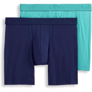 imageJockey Mens Underwear Big Man Chafe Proof Pouch Cotton Stretch 6quot Boxer Brief  2 PackAurora JadeJust Past Midnight