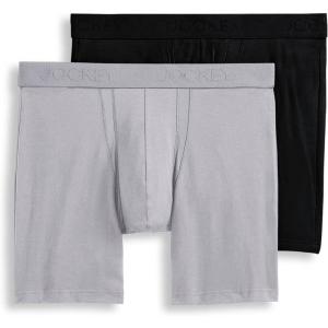 imageJockey Mens Underwear Big Man Chafe Proof Pouch Cotton Stretch 6quot Boxer Brief  2 PackBlackMid Grey