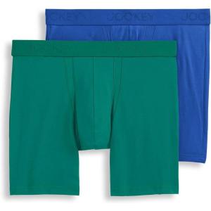 imageJockey Mens Underwear Big Man Chafe Proof Pouch Cotton Stretch 6quot Boxer Brief  2 PackCollegiate GreenSapphire Blue