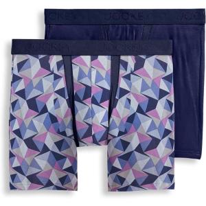 imageJockey Mens Underwear Big Man Chafe Proof Pouch Cotton Stretch 6quot Boxer Brief  2 PackGrey Starlight GeoJust Past Midnight